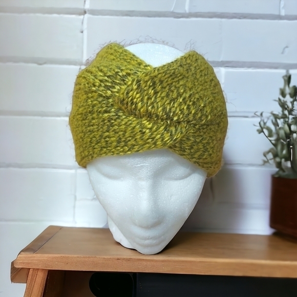 Hand Knit Twisted Golden  Yellow And Grey Headband Size Youth/Sm Adult - Picture 2 of 6